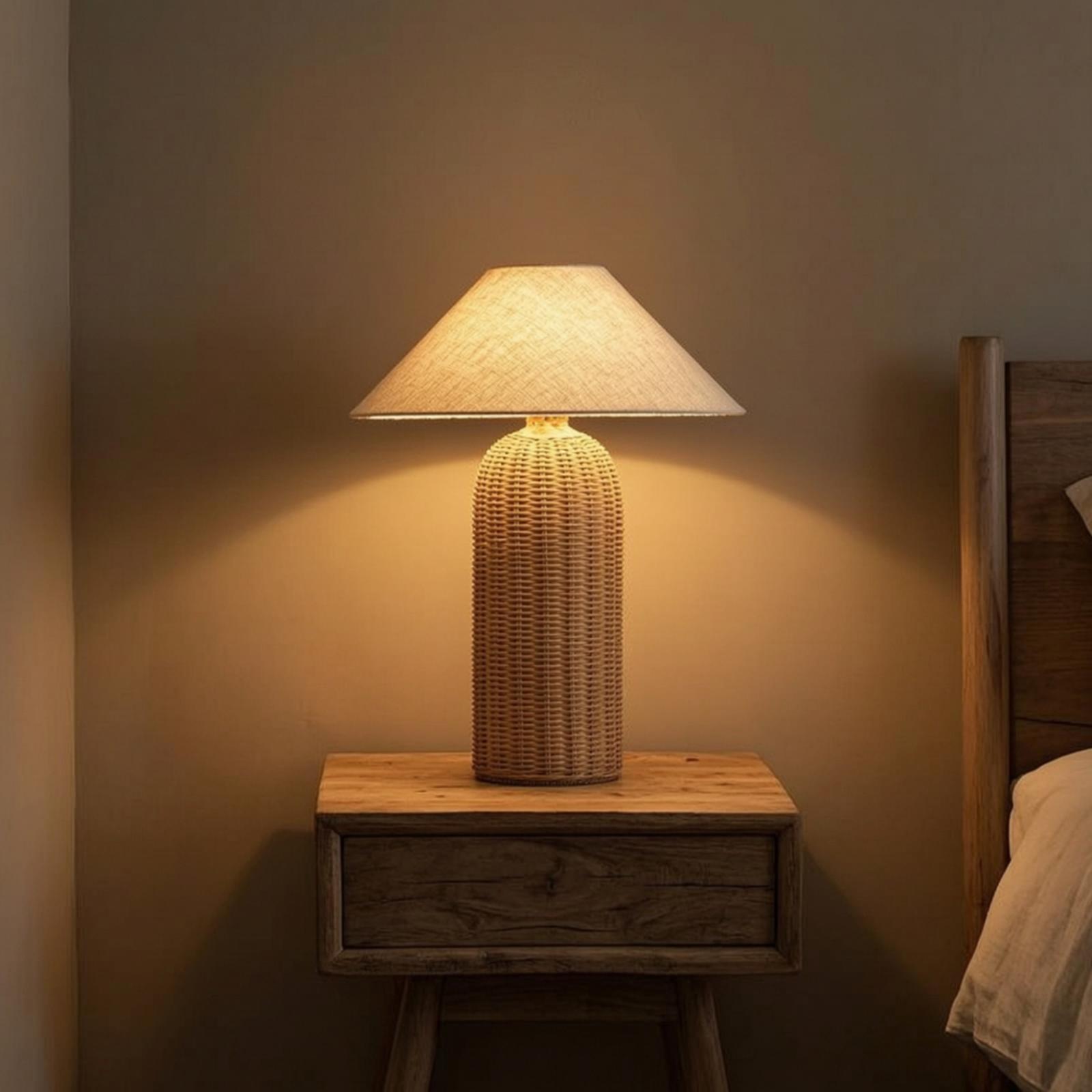Decor Lighting & Decor Fires - Bedside Lamp Rattan Base Fabric Shade