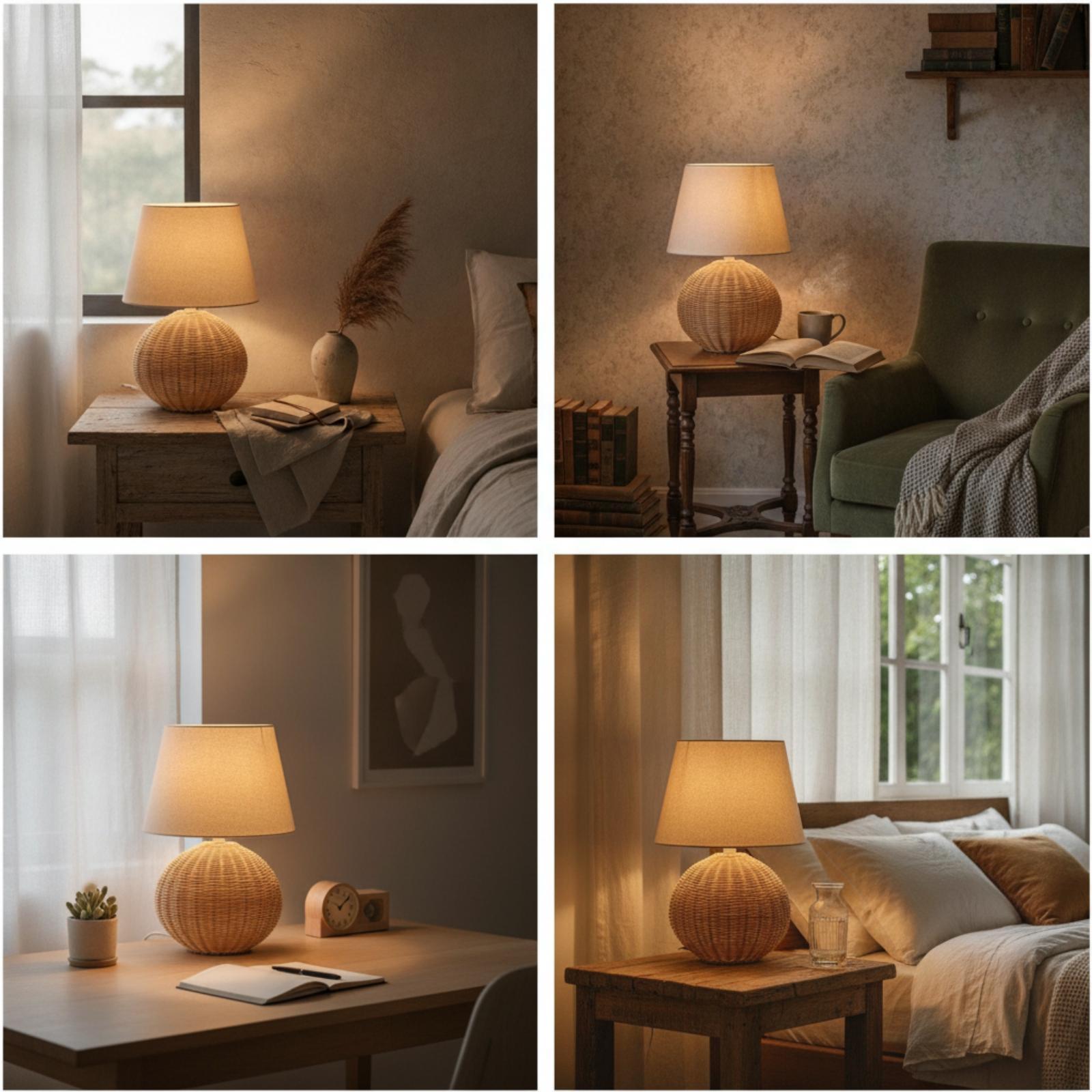 Bedside Lamp Rattan Base Fabri - Decor Lighting & Decor Fires ulasan dan harga
