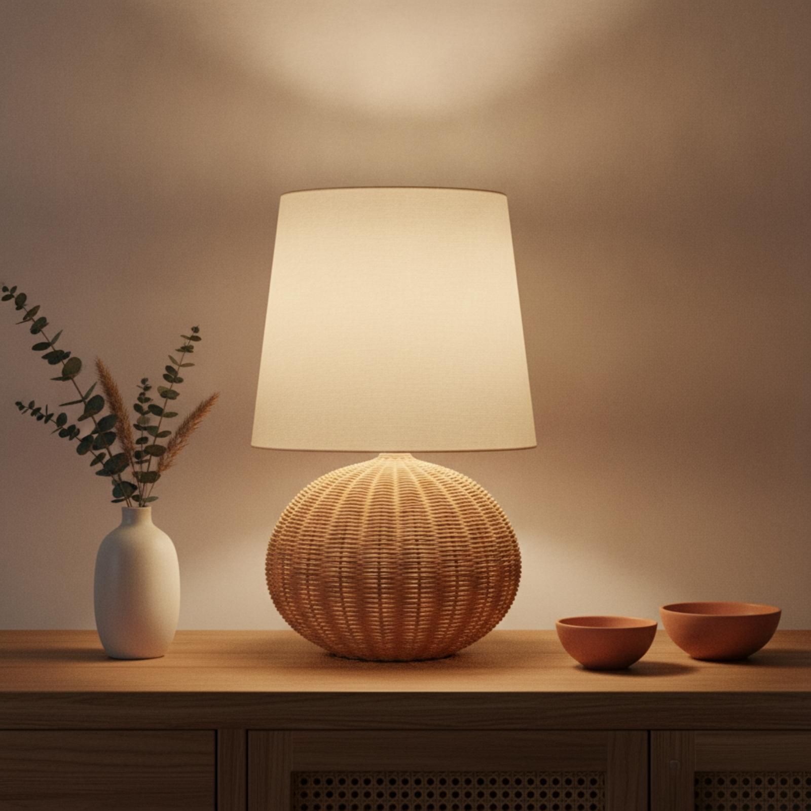 Bedside Lamp Rattan Base Fabri - Decor Lighting & Decor Fires ulasan dan harga