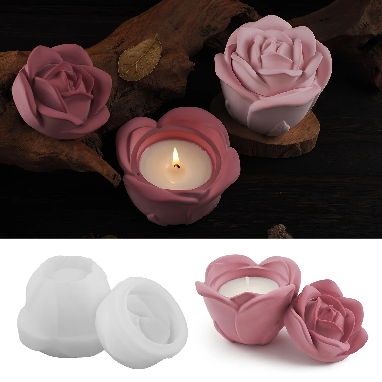 2-Piece Set Rose Shaped Silico - Candle Holder Set ulasan dan harga